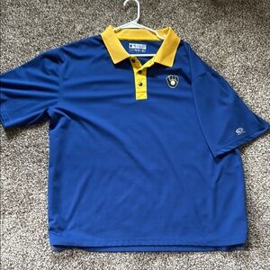 Majestic Blue and Yellow Milwaukee Brewers polo